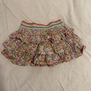 Girls Floral Ruffle Skort with Rainbow Waistband - Pink Multi